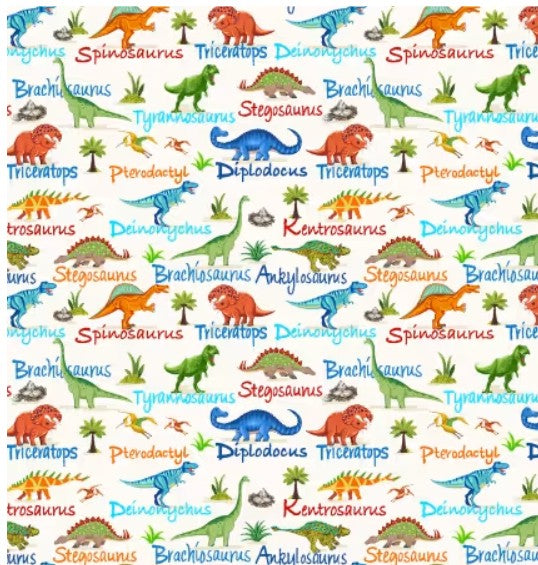 Cream Mini Dinosaurs & Names - Timeless Treasures